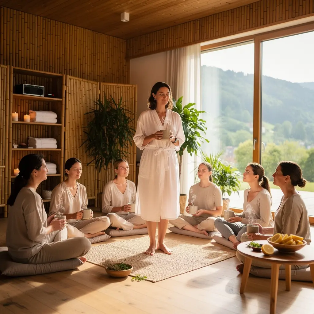 Zeliščni čaj iz melise, postrežen z rezino limone na ozadju narave